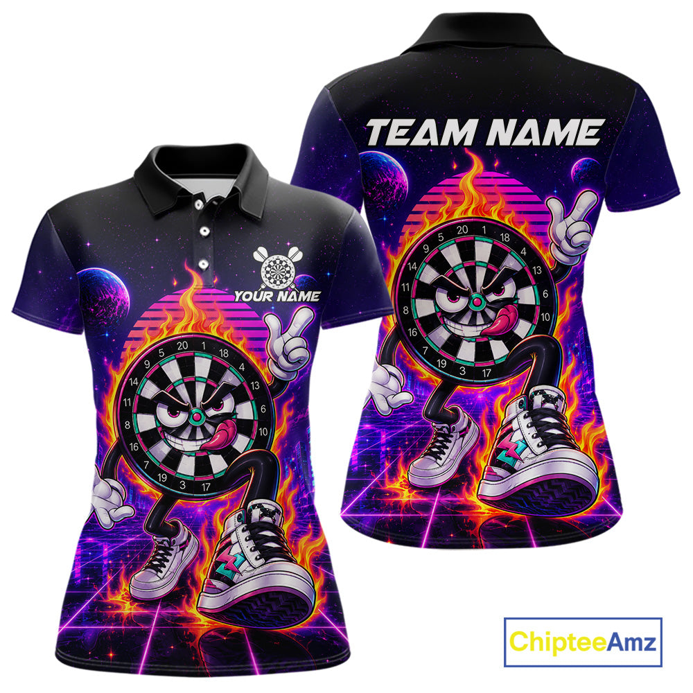Custom Funny Flame Dartboard Neon Darts Polo Shirt Designed for Personalized Darts Team Jerseys with Vibrant Neon Artwork and Premium Athletic Performance