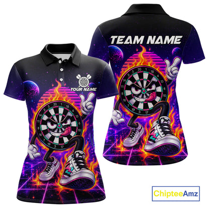 Custom Funny Flame Dartboard Neon Darts Polo Shirt Designed for Personalized Darts Team Jerseys with Vibrant Neon Artwork and Premium Athletic Performance