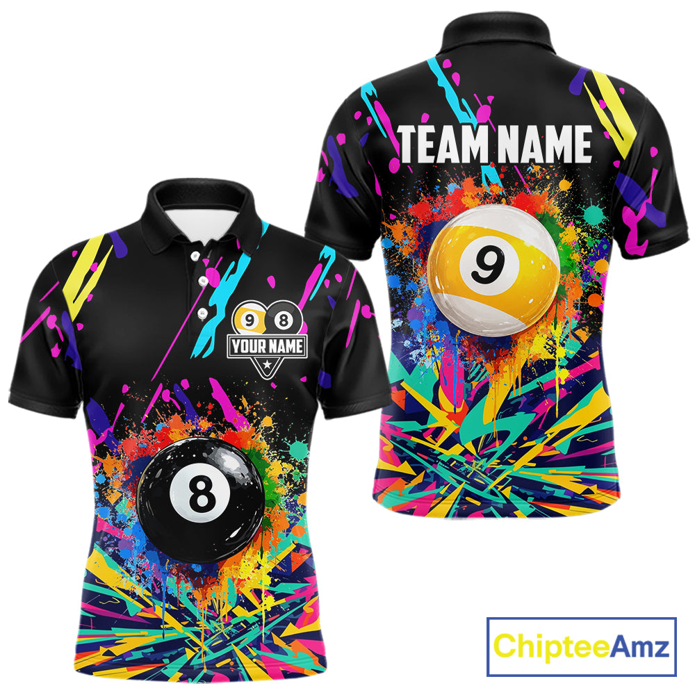 Colorful Billiard Jersey Funny 8 Ball & 9 Ball Pool Shirts For Men Custom Billiard Team Shirts TDM7328