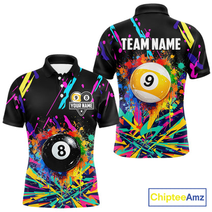 Colorful Billiard Jersey Funny 8 Ball & 9 Ball Pool Shirts For Men Custom Billiard Team Shirts TDM7328