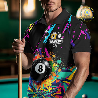 Colorful Billiard Jersey Funny 8 Ball & 9 Ball Pool Shirts For Men Custom Billiard Team Shirts TDM7328