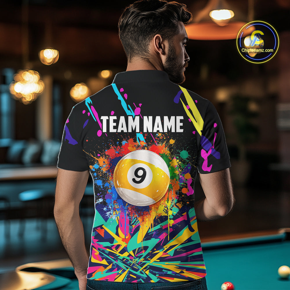 Colorful Billiard Jersey Funny 8 Ball & 9 Ball Pool Shirts For Men Custom Billiard Team Shirts TDM7328
