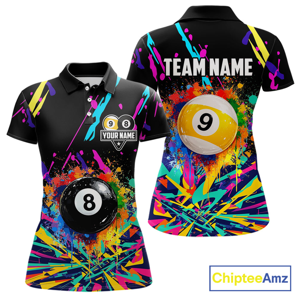 Colorful Billiard Jersey Funny 8 Ball & 9 Ball Pool Shirts For Women Custom Billiard Team Shirts TDM7328