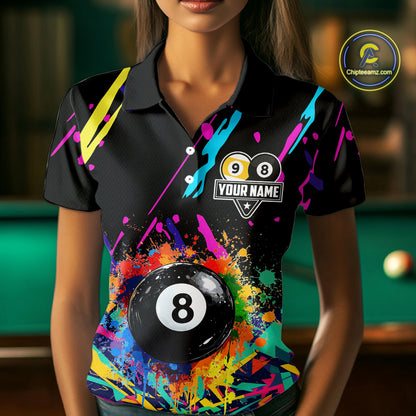 Colorful Billiard Jersey Funny 8 Ball & 9 Ball Pool Shirts For Women Custom Billiard Team Shirts TDM7328