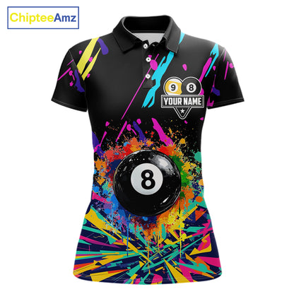Colorful Billiard Jersey Funny 8 Ball & 9 Ball Pool Shirts For Women Custom Billiard Team Shirts TDM7328