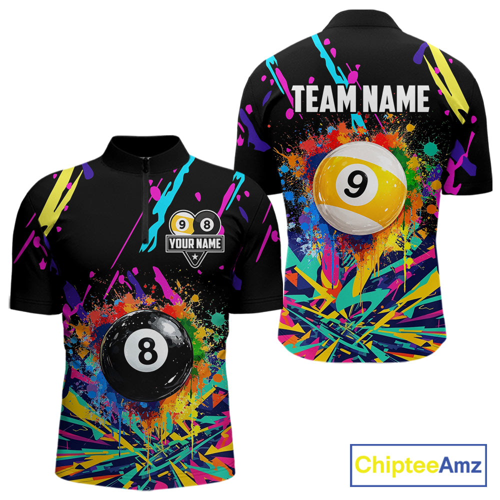 Colorful Billiard Jersey Funny 8 Ball & 9 Ball Pool Shirts For Men Custom Billiard Team Shirts TDM7328