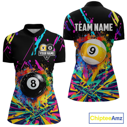 Colorful Billiard Jersey Funny 8 Ball & 9 Ball Pool Shirts For Women Custom Billiard Team Shirts TDM7328