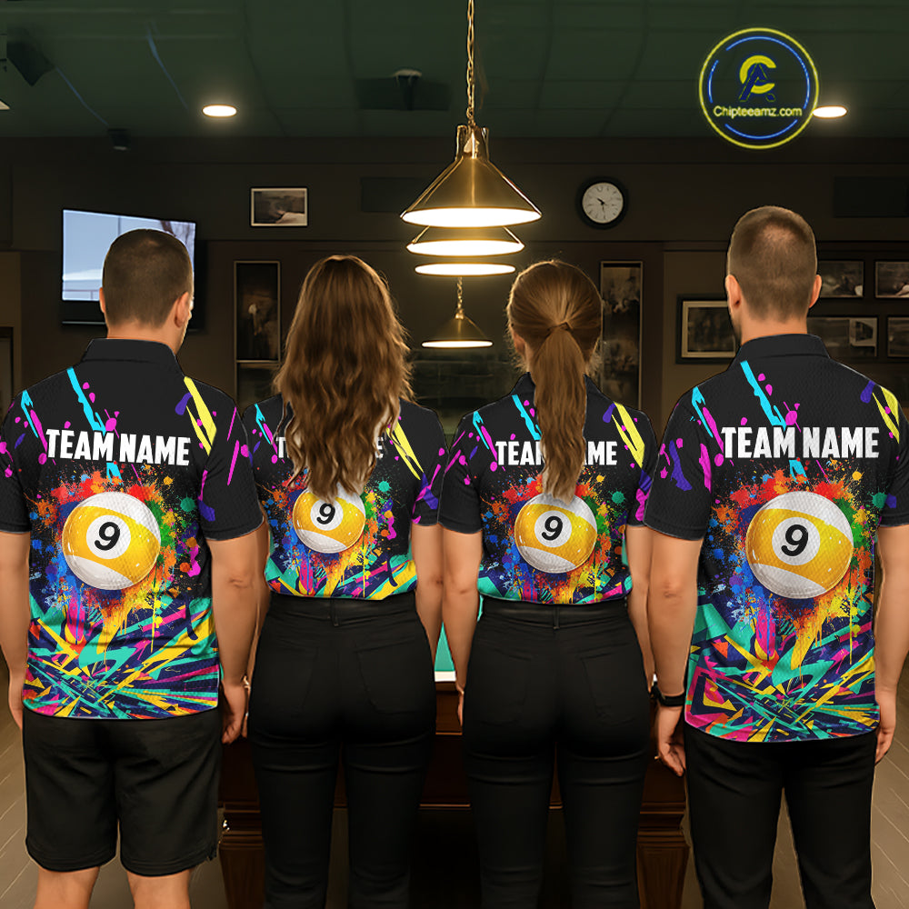 Colorful Billiard Jersey Funny 8 Ball & 9 Ball Pool Shirts For Men Custom Billiard Team Shirts TDM7328