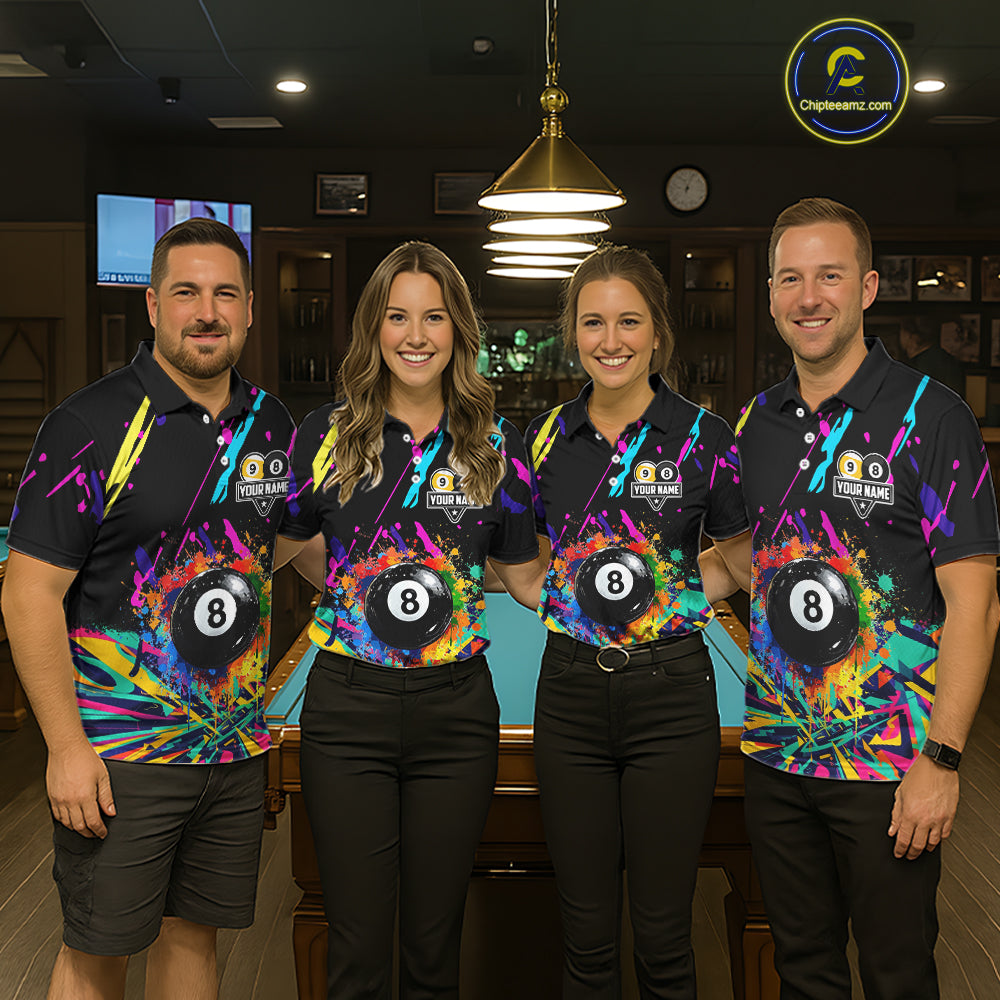 Colorful Billiard Jersey Funny 8 Ball & 9 Ball Pool Shirts For Men Custom Billiard Team Shirts TDM7328