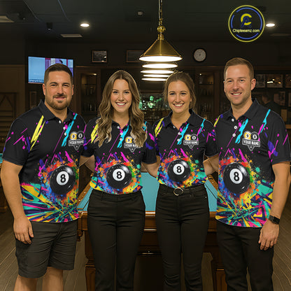 Colorful Billiard Jersey Funny 8 Ball & 9 Ball Pool Shirts For Men Custom Billiard Team Shirts TDM7328
