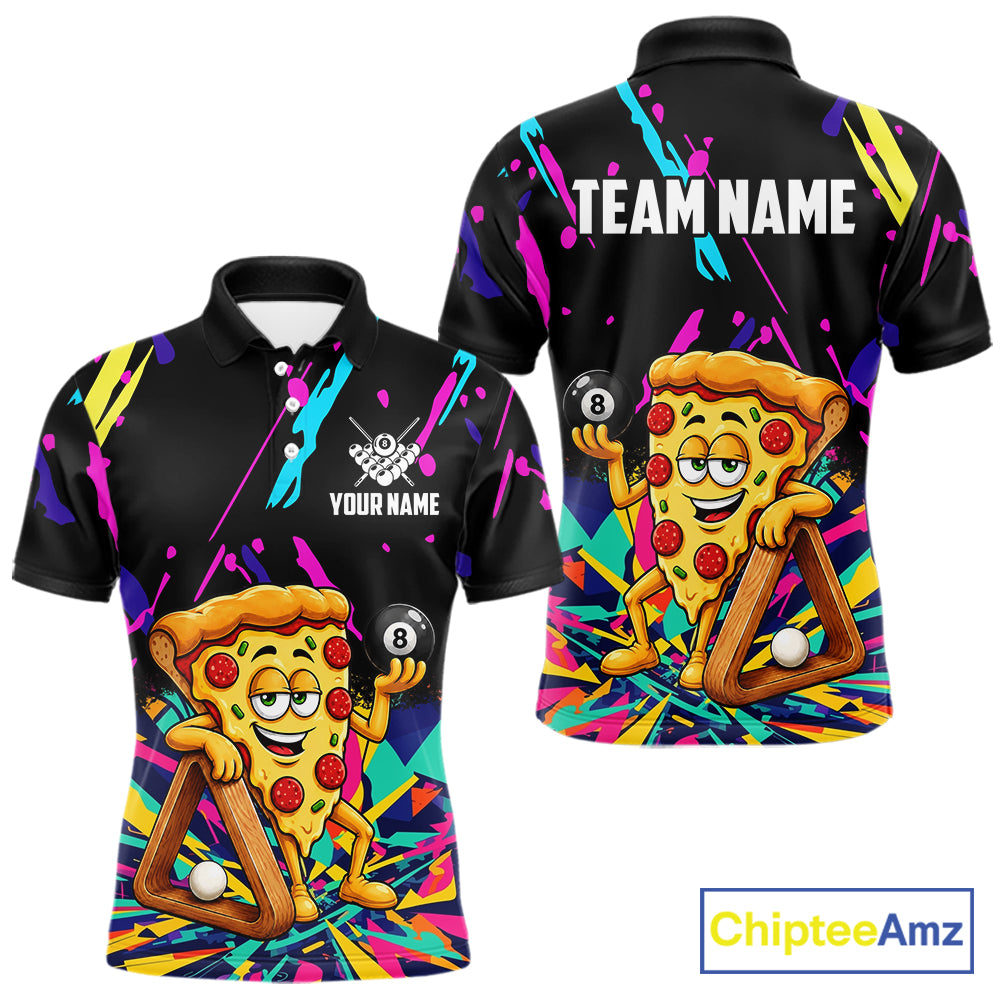 Colorful Billiard Jersey Funny Pizza 8 Ball Billiard Shirts For Men Custom Pool Team Shirts TDM7329