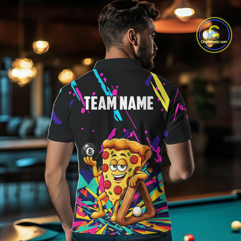 Colorful Billiard Jersey Funny Pizza 8 Ball Billiard Shirts For Men Custom Pool Team Shirts TDM7329