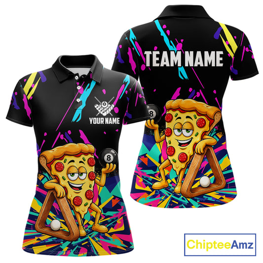 Colorful Billiard Jersey Funny Pizza 8 Ball Billiard Shirts For Women Custom Pool Team Shirts TDM7329