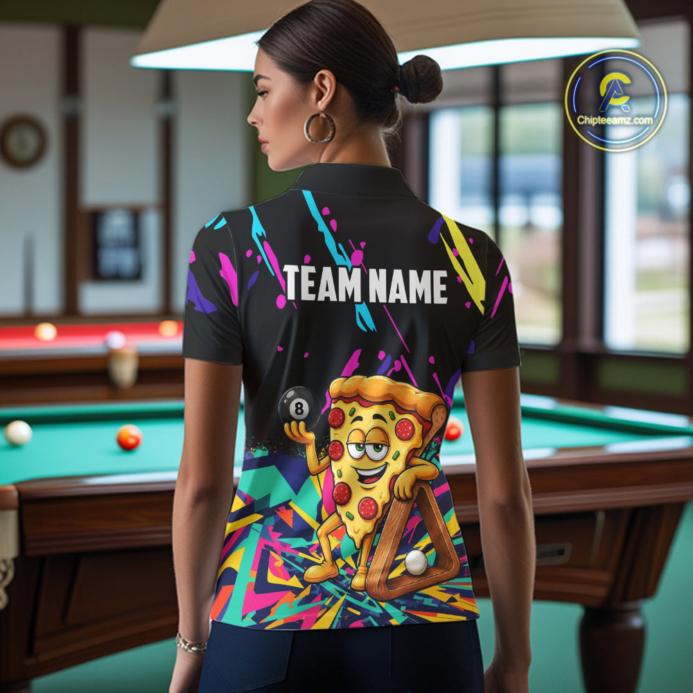 Colorful Billiard Jersey Funny Pizza 8 Ball Billiard Shirts For Women Custom Pool Team Shirts TDM7329
