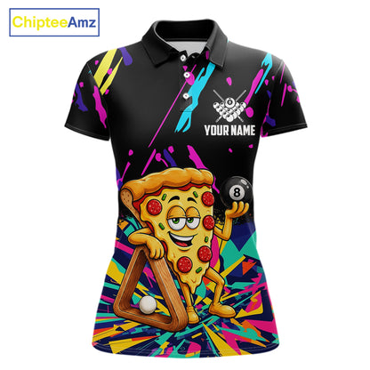 Colorful Billiard Jersey Funny Pizza 8 Ball Billiard Shirts For Women Custom Pool Team Shirts TDM7329