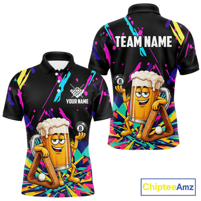 Colorful Billiard Jersey Funny Beer 8 Ball Billiard Shirts For Men Custom Pool Team Shirts TDM7330