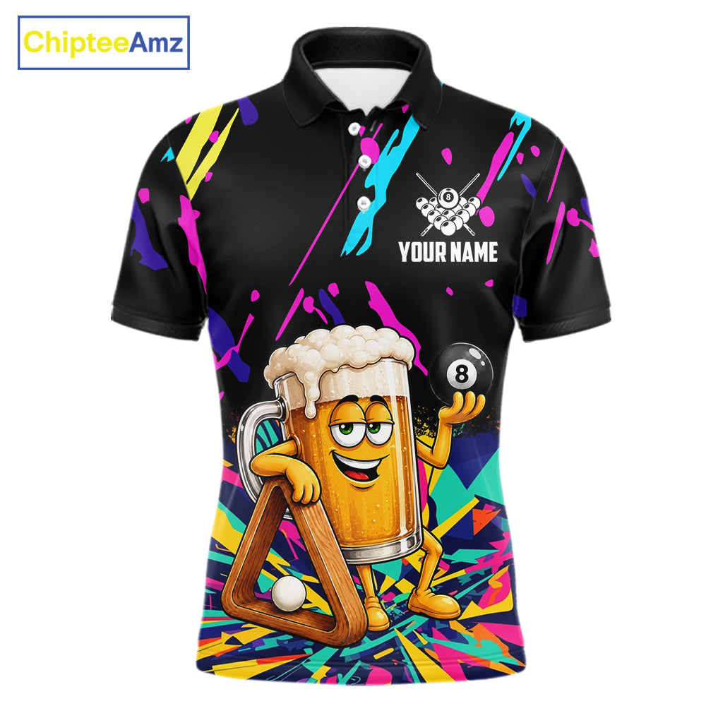 Colorful Billiard Jersey Funny Beer 8 Ball Billiard Shirts For Men Custom Pool Team Shirts TDM7330