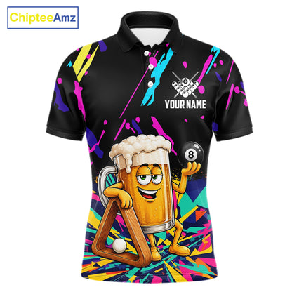 Colorful Billiard Jersey Funny Beer 8 Ball Billiard Shirts For Men Custom Pool Team Shirts TDM7330