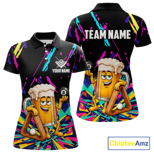 Colorful Billiard Jersey Funny Beer 8 Ball Billiard Shirts For Women Custom Pool Team Shirts TDM7330