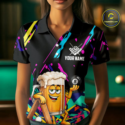 Colorful Billiard Jersey Funny Beer 8 Ball Billiard Shirts For Women Custom Pool Team Shirts TDM7330