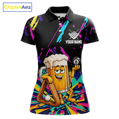 Colorful Billiard Jersey Funny Beer 8 Ball Billiard Shirts For Women Custom Pool Team Shirts TDM7330