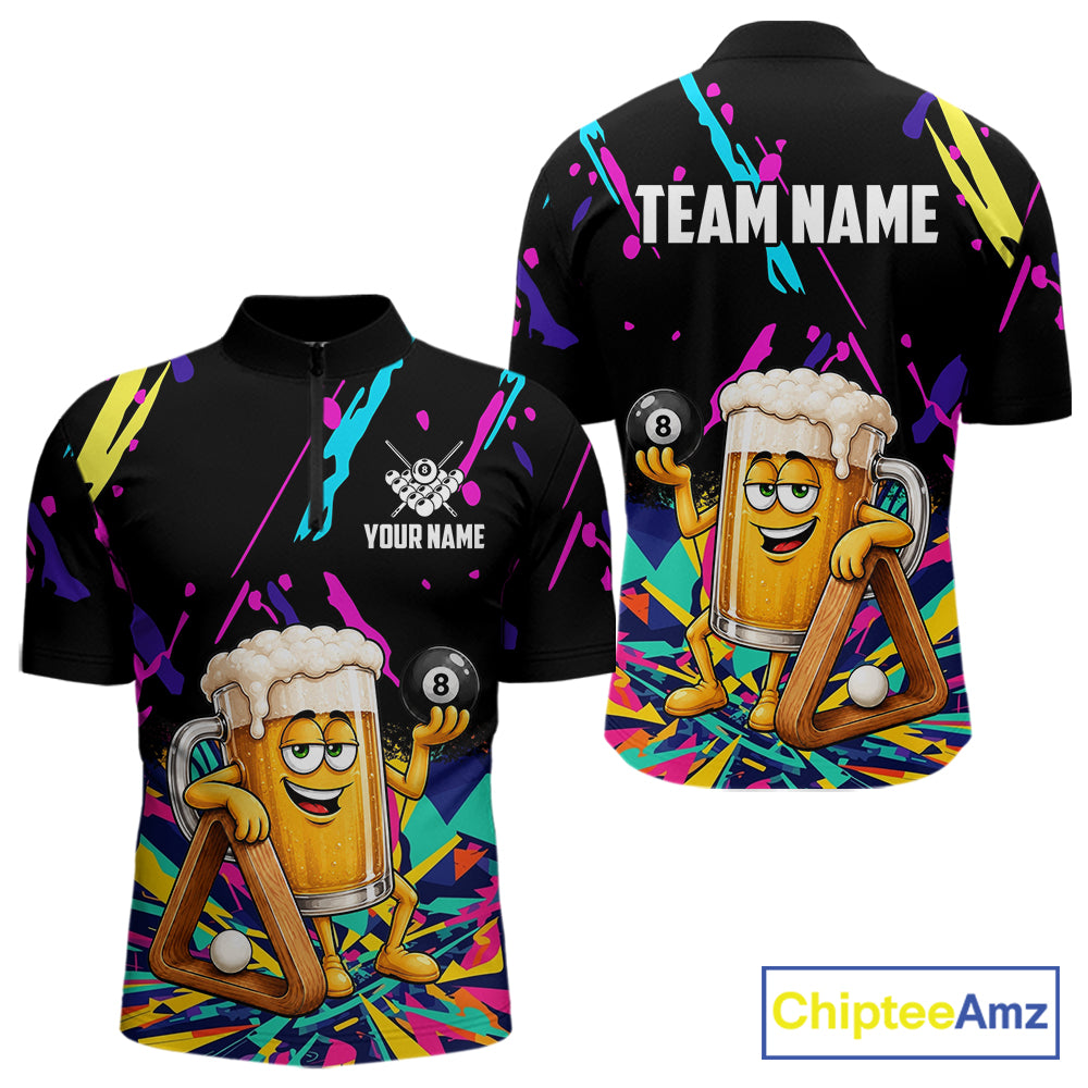 Colorful Billiard Jersey Funny Beer 8 Ball Billiard Shirts For Men Custom Pool Team Shirts TDM7330