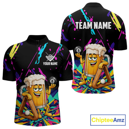 Colorful Billiard Jersey Funny Beer 8 Ball Billiard Shirts For Men Custom Pool Team Shirts TDM7330