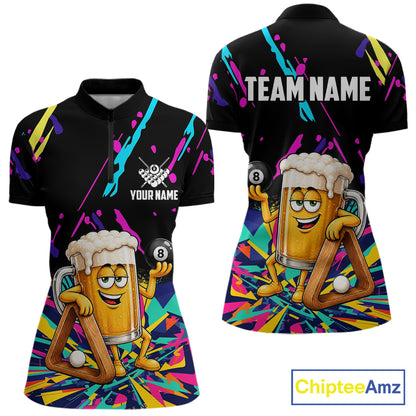 Colorful Billiard Jersey Funny Beer 8 Ball Billiard Shirts For Women Custom Pool Team Shirts TDM7330