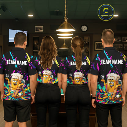 Colorful Billiard Jersey Funny Beer 8 Ball Billiard Shirts For Men Custom Pool Team Shirts TDM7330
