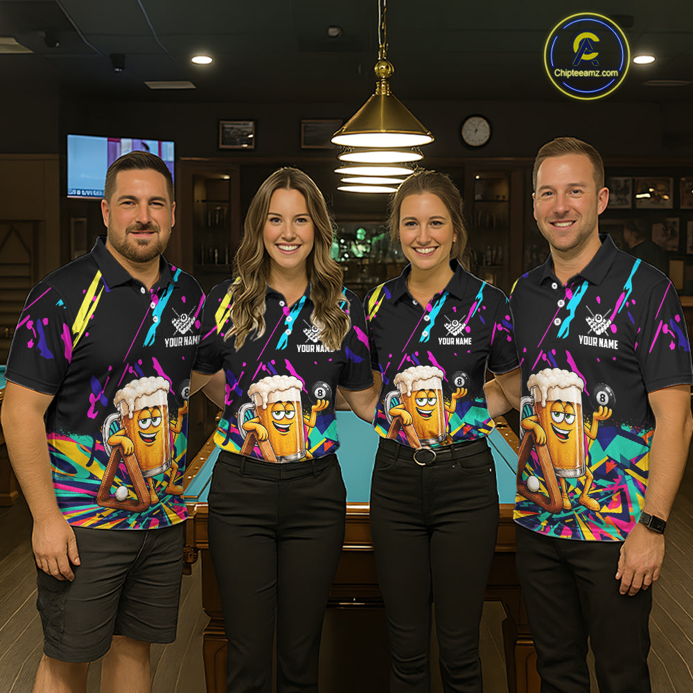Colorful Billiard Jersey Funny Beer 8 Ball Billiard Shirts For Men Custom Pool Team Shirts TDM7330