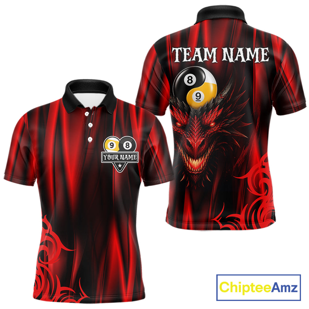 Personalized Red 8 Ball & 9 Ball Yinyang Dragon Billiard Shirts For Men Custom Pool Team Jersey TDM7331