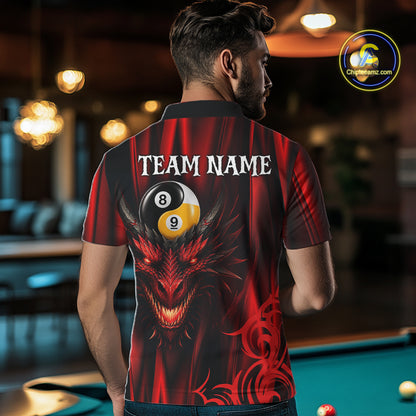 Personalized Red 8 Ball & 9 Ball Yinyang Dragon Billiard Shirts For Men Custom Pool Team Jersey TDM7331