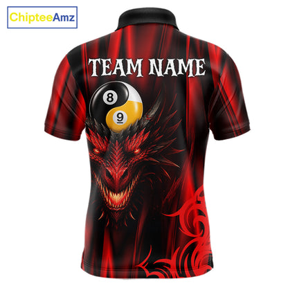 Personalized Red 8 Ball & 9 Ball Yinyang Dragon Billiard Shirts For Men Custom Pool Team Jersey TDM7331