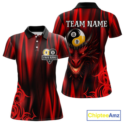 Personalized Red 8 Ball & 9 Ball Yinyang Dragon Billiard Shirts For Women Custom Pool Team Jersey TDM7331