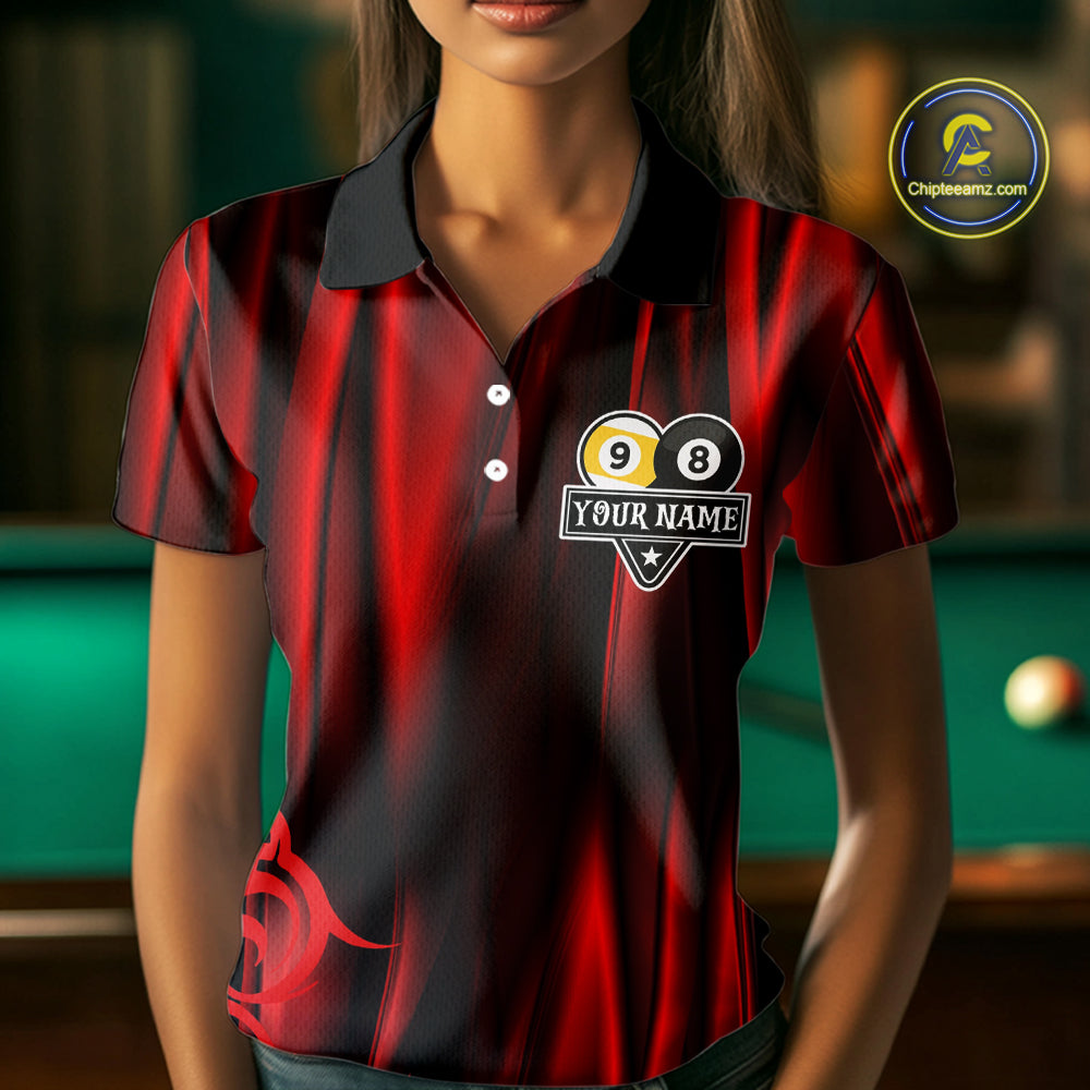 Personalized Red 8 Ball & 9 Ball Yinyang Dragon Billiard Shirts For Women Custom Pool Team Jersey TDM7331