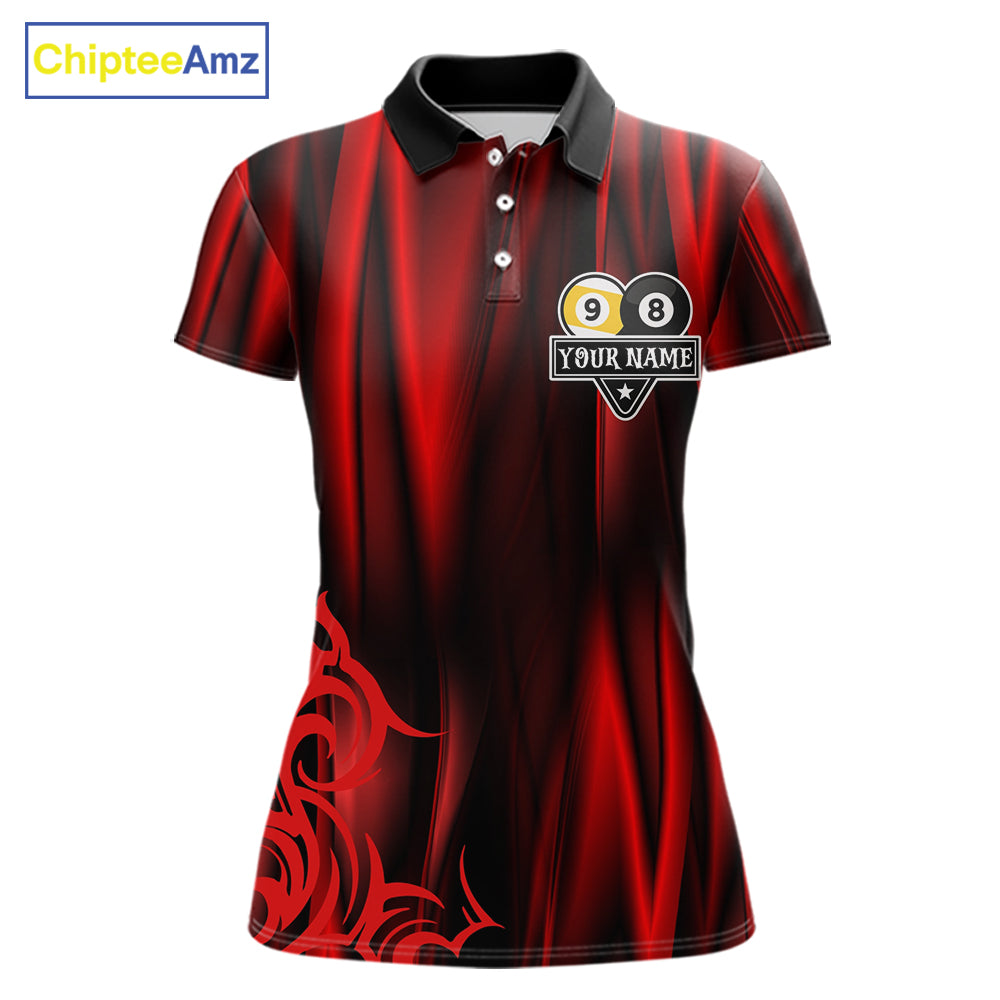 Personalized Red 8 Ball & 9 Ball Yinyang Dragon Billiard Shirts For Women Custom Pool Team Jersey TDM7331