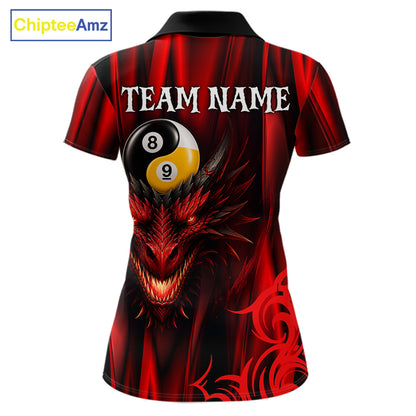Personalized Red 8 Ball & 9 Ball Yinyang Dragon Billiard Shirts For Women Custom Pool Team Jersey TDM7331
