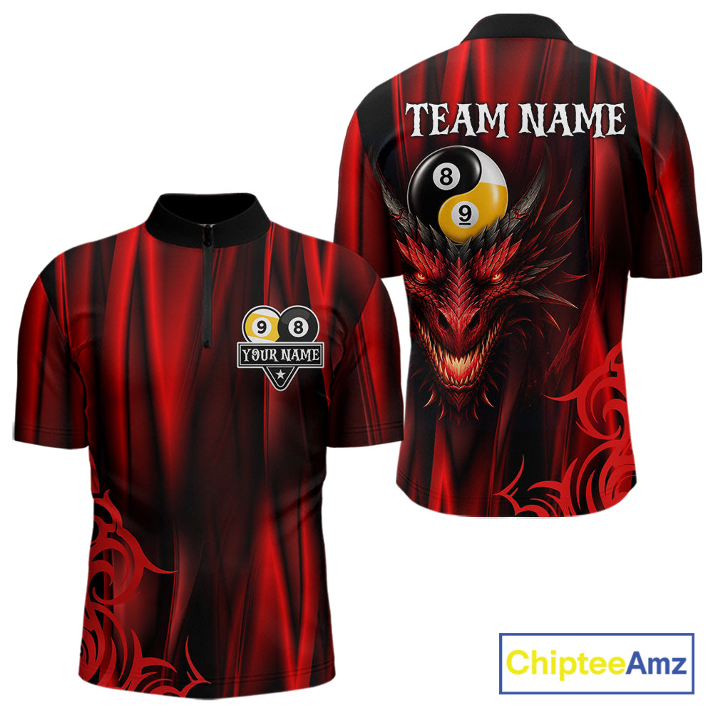 Personalized Red 8 Ball & 9 Ball Yinyang Dragon Billiard Shirts For Men Custom Pool Team Jersey TDM7331