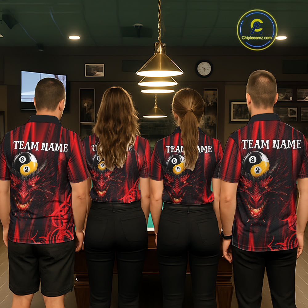 Personalized Red 8 Ball & 9 Ball Yinyang Dragon Billiard Shirts For Women Custom Pool Team Jersey TDM7331