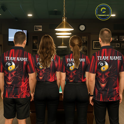 Personalized Red 8 Ball & 9 Ball Yinyang Dragon Billiard Shirts For Women Custom Pool Team Jersey TDM7331