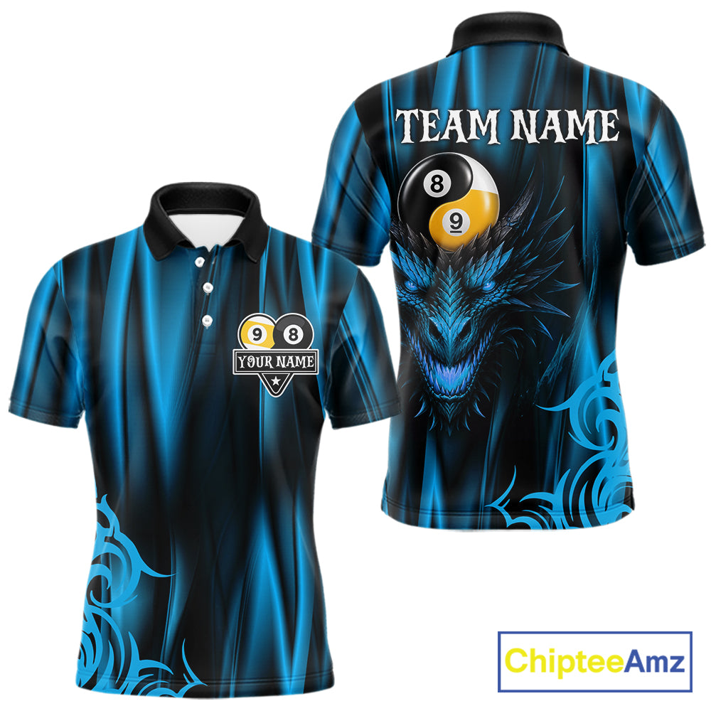 Personalized Blue 8 Ball & 9 Ball Yinyang Dragon Billiard Shirts For Men Custom Pool Team Jersey TDM7332