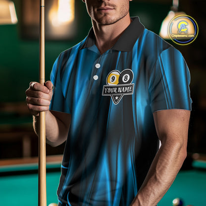 Personalized Blue 8 Ball & 9 Ball Yinyang Dragon Billiard Shirts For Men Custom Pool Team Jersey TDM7332