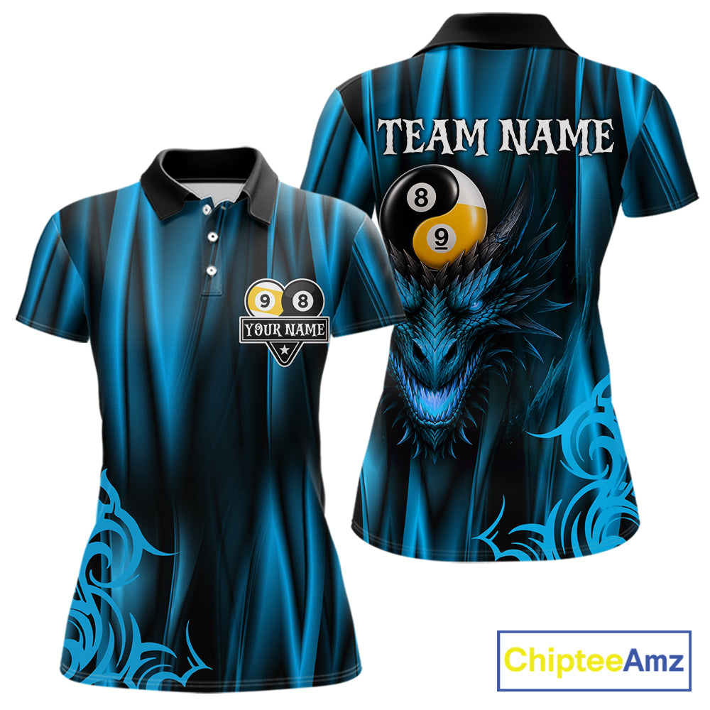 Personalized Blue 8 Ball & 9 Ball Yinyang Dragon Billiard Shirts For Women Custom Pool Team Jersey TDM7332