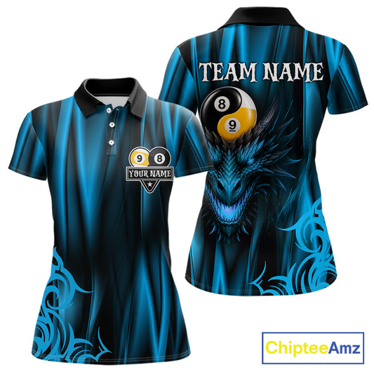 Personalized Blue 8 Ball & 9 Ball Yinyang Dragon Billiard Shirts For Women Custom Pool Team Jersey TDM7332
