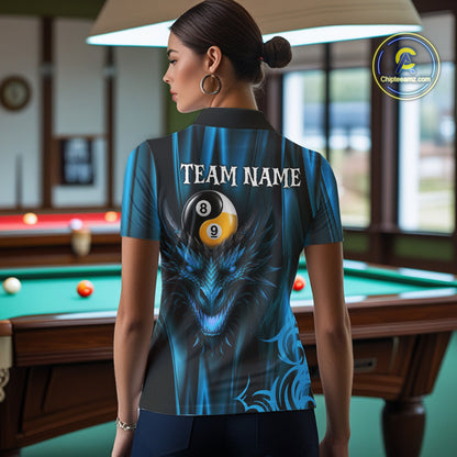 Personalized Blue 8 Ball & 9 Ball Yinyang Dragon Billiard Shirts For Women Custom Pool Team Jersey TDM7332