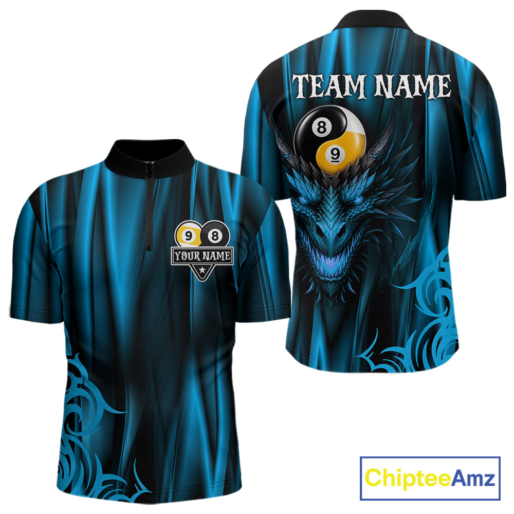 Personalized Blue 8 Ball & 9 Ball Yinyang Dragon Billiard Shirts For Men Custom Pool Team Jersey TDM7332
