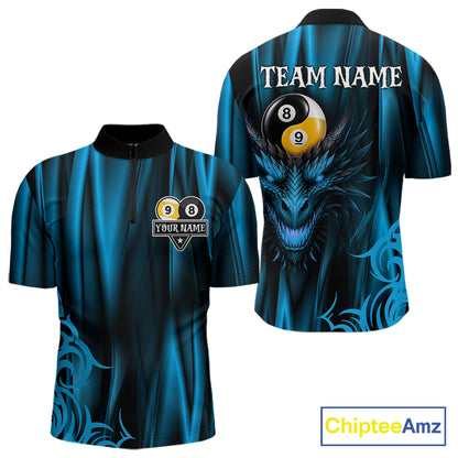 Personalized Blue 8 Ball & 9 Ball Yinyang Dragon Billiard Shirts For Men Custom Pool Team Jersey TDM7332