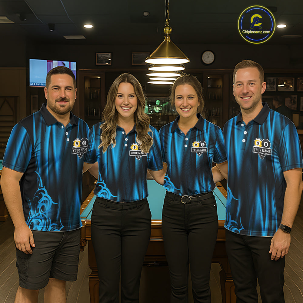 Personalized Blue 8 Ball & 9 Ball Yinyang Dragon Billiard Shirts For Men Custom Pool Team Jersey TDM7332