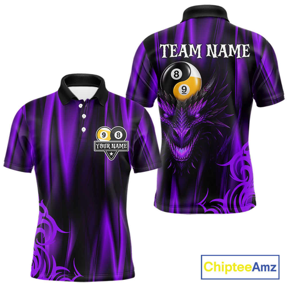 Personalized Purple 8 Ball 9 Ball Yinyang Dragon Billiard Shirts For Men Custom Pool Team Jersey TDM7333