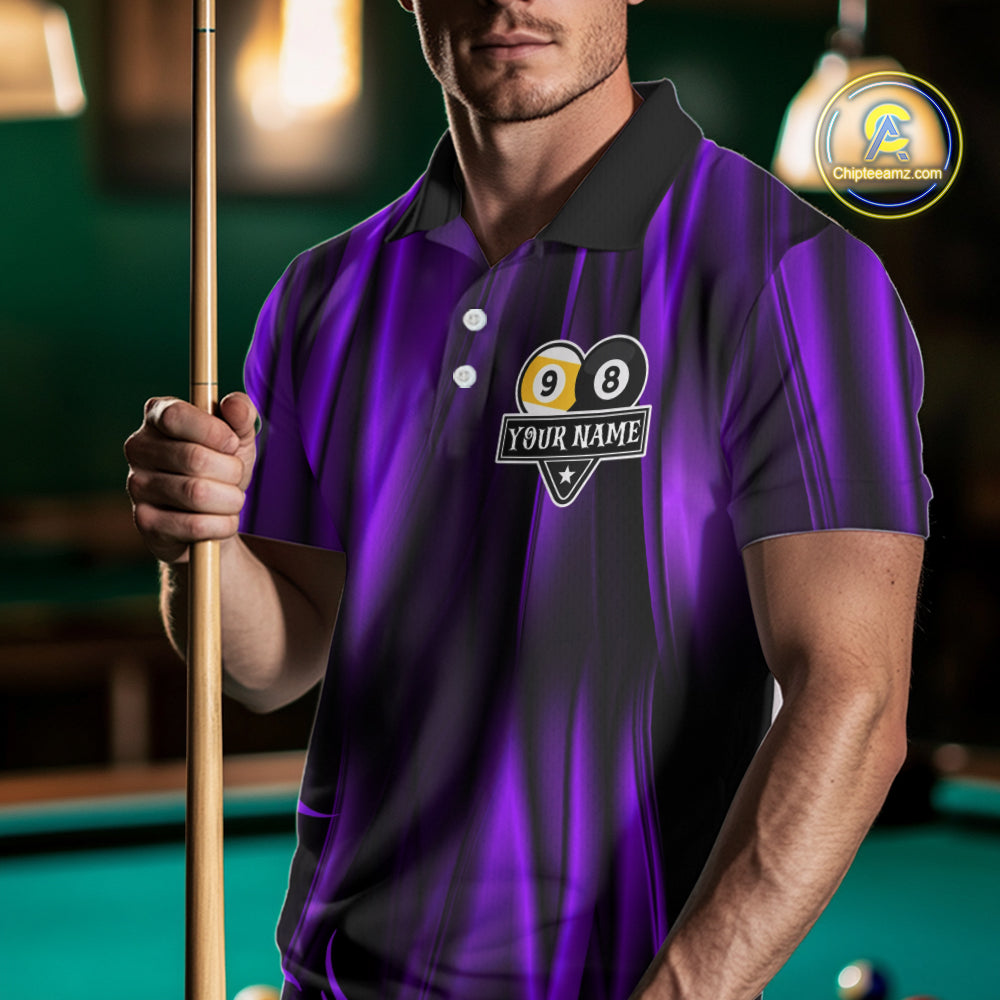 Personalized Purple 8 Ball 9 Ball Yinyang Dragon Billiard Shirts For Men Custom Pool Team Jersey TDM7333